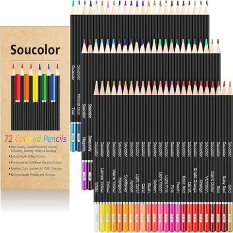 Soucolor 72 Colored Pencils, Soft Core, Numbered and Named